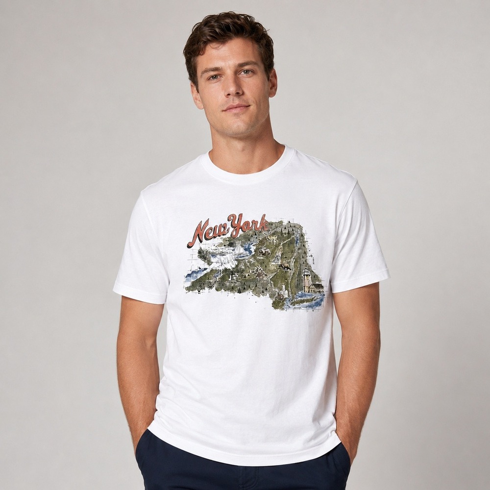 J Crew NY New York State Map Graphic Shirt Mens Medium White HO22 USA BJ344